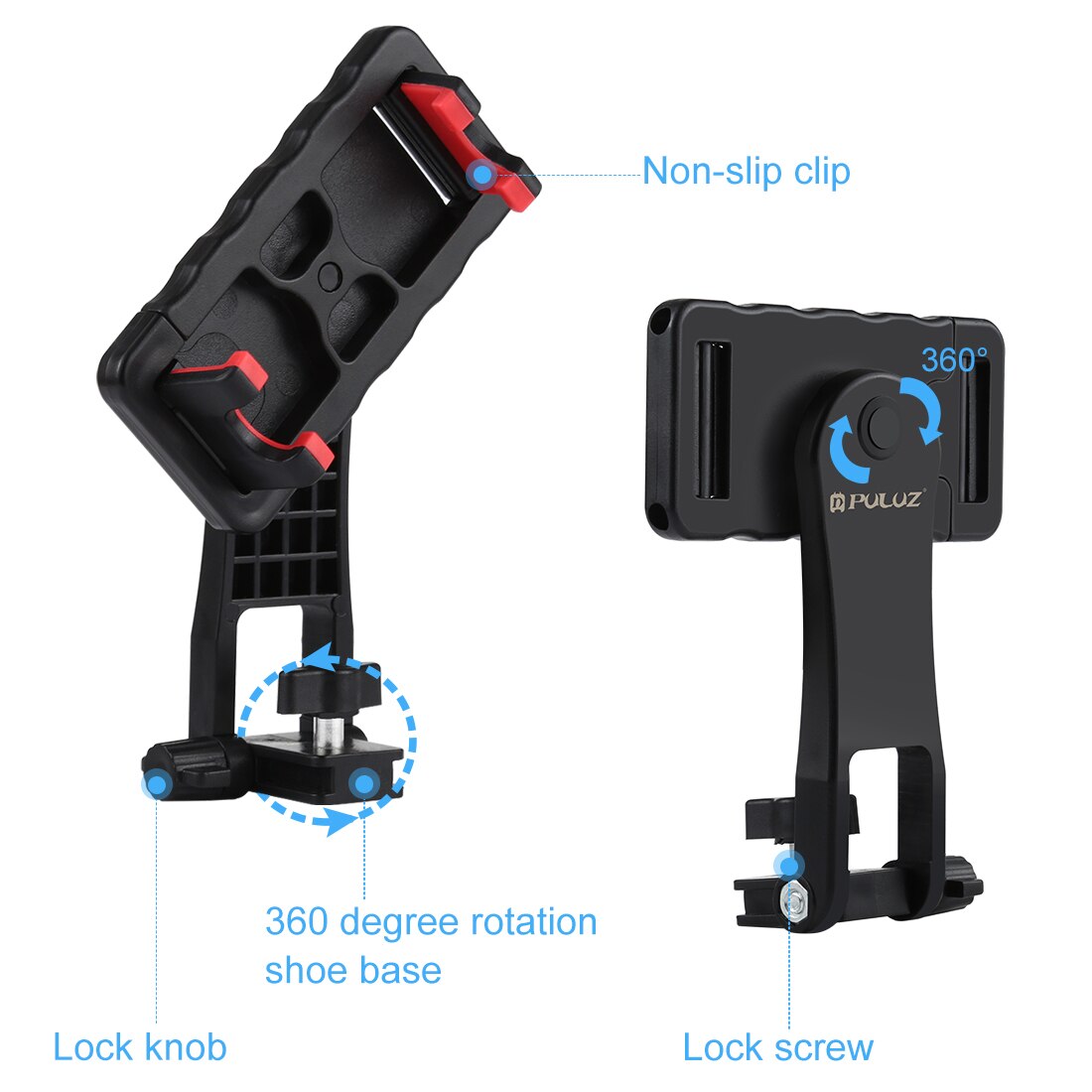 PULUZ supporto per morsetto ABS verticale rotante orizzontale a 360 gradi c per iPhone/Galaxy/Huawei/Xiaomi/HTC/Google