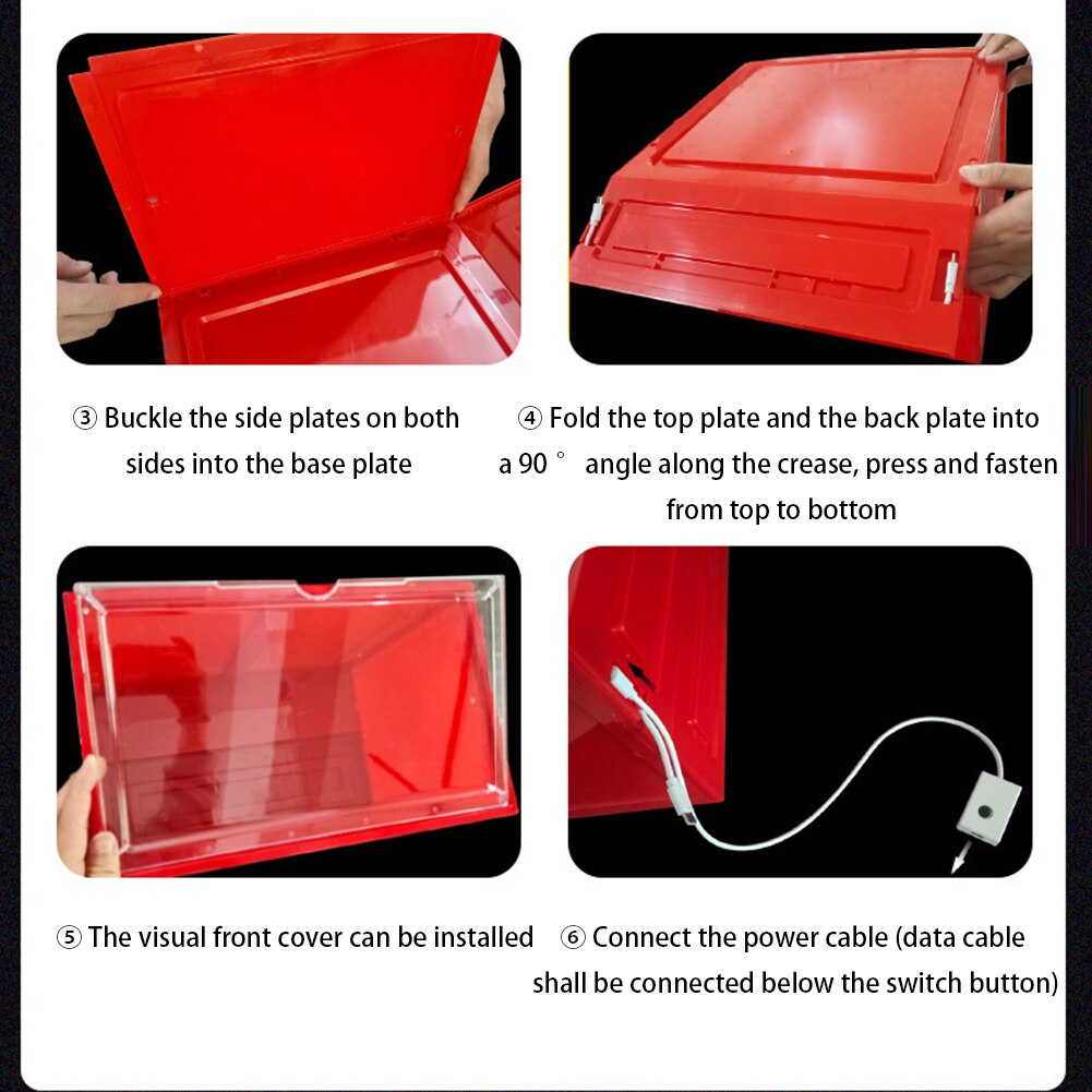 Transparent Plastic Shoe Box with LED Light Sound Control Voice-activated Light Shoe Storage Box Sneakers Organizer Supplies