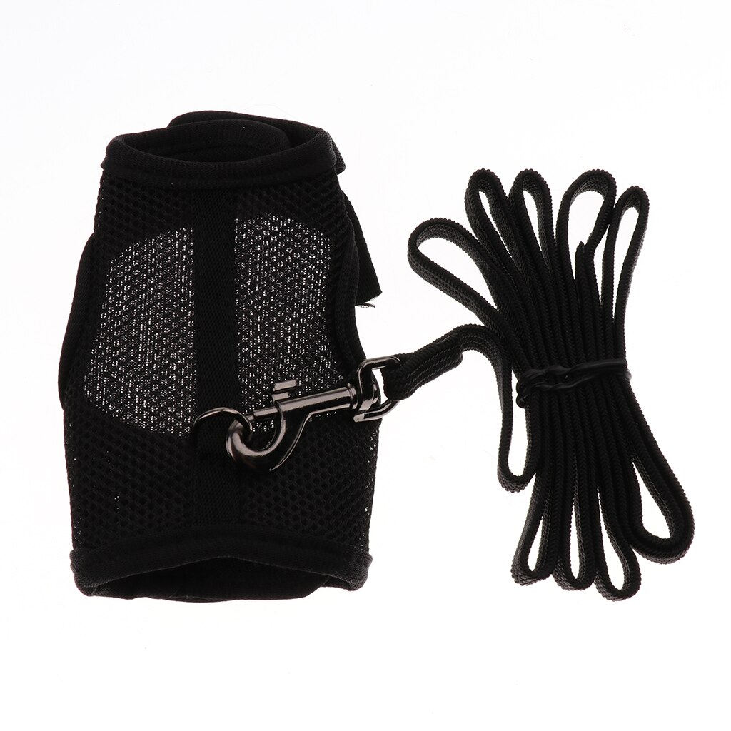 Regulowane i oddychające siatkowe fretki dla zwierząt króliki królik uprząż zestaw ze smyczą: czarny L