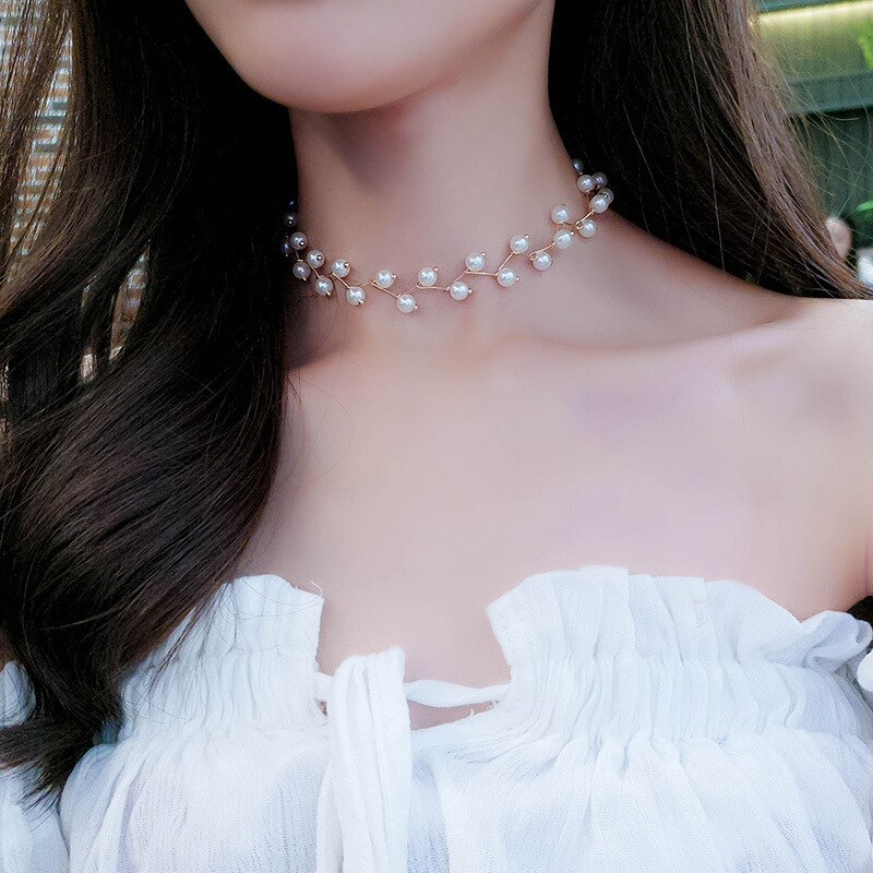 Multilayer kæde efterligning perle halskæder nyeste uregelmæssige kvinder bryllup brud guld halskæde smykker tilbehør