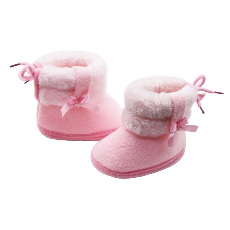 LXA-Winter Baby Boy Girl Cotton Snow Boots With Bow Tie Mid-tube Boots Infant Anti-slip Toddler Shoes