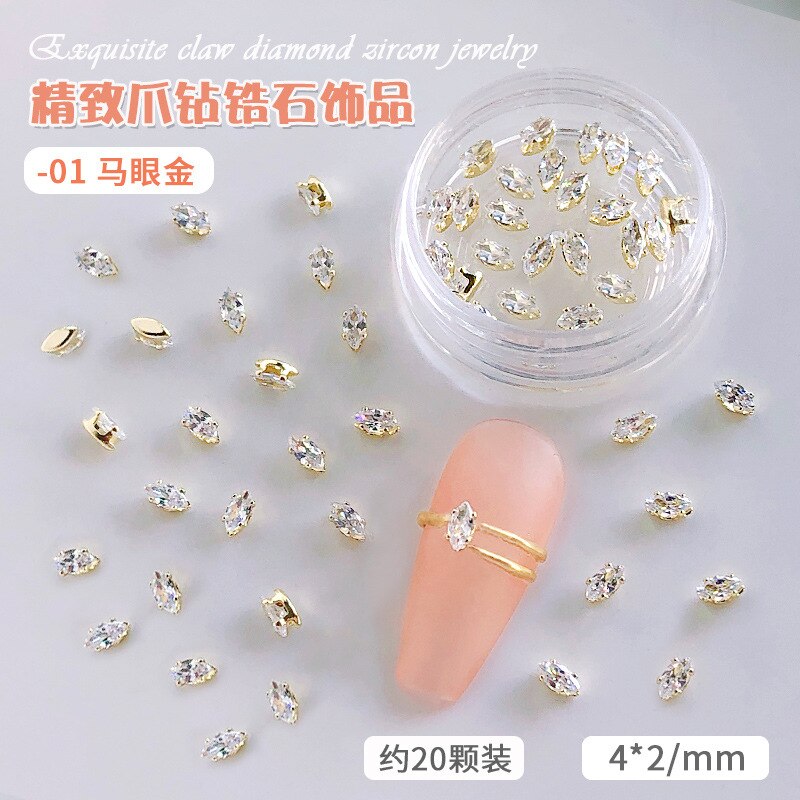 20 stk/potte negle dekoration udsøgt klo diamant zirkon smykker negle tilbehør til negle manicure skønhed: 01