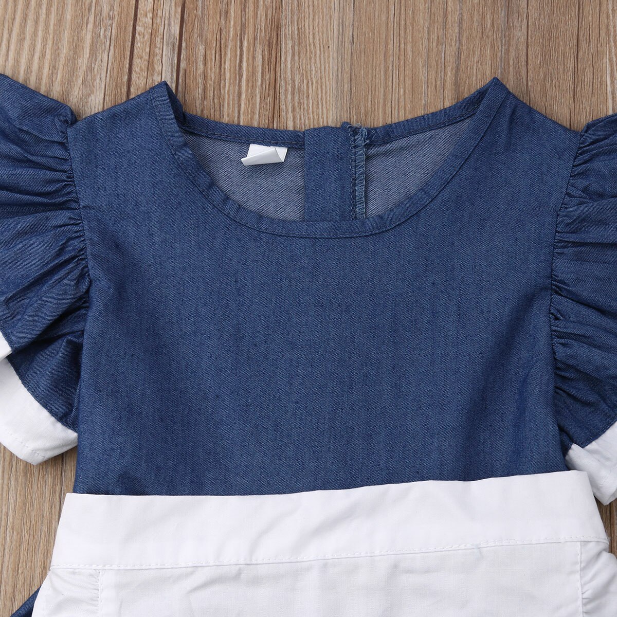 Retro Girl Kid Toddler Baby Princess Party Pageant Denim Tutu Dresses Photograph Vogue Sweet Fly Sleeve Denim Lace Dress