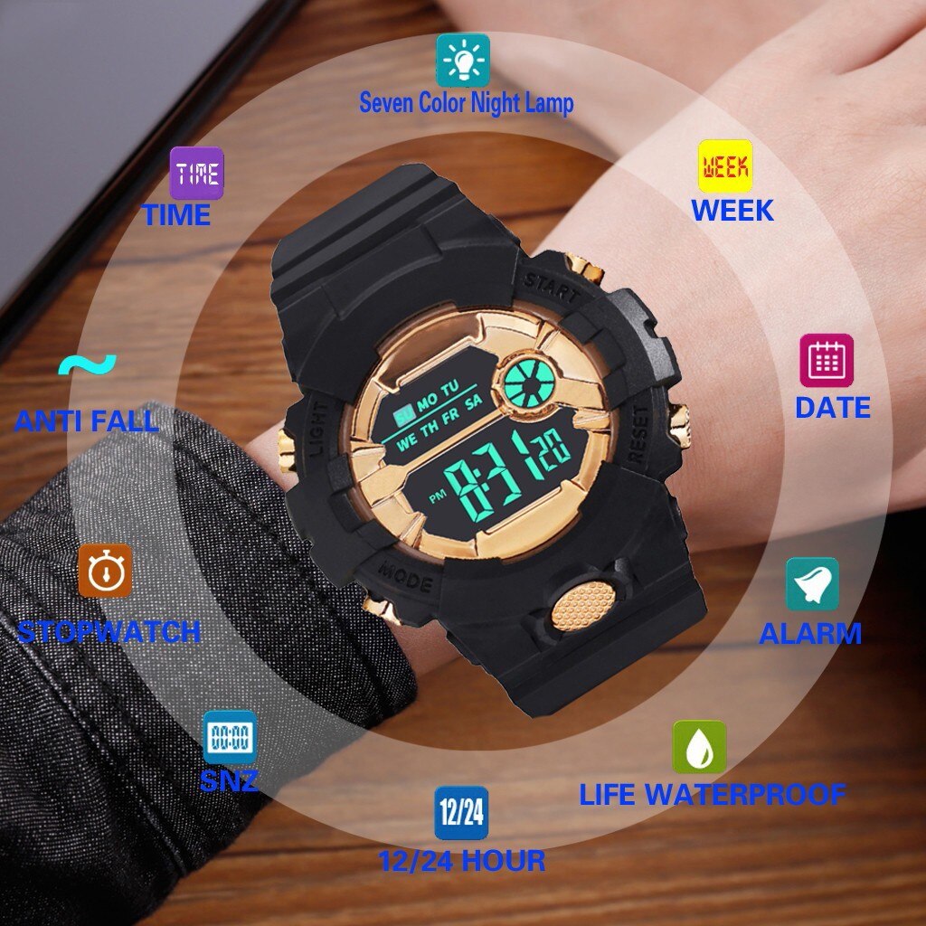 Unisex Multifunctionele Horloge Mode Waterdichte Jongen Meisje Lcd Digitale Stopwatch Datum Rubber Sport Polshorloge Luxe Klok #04
