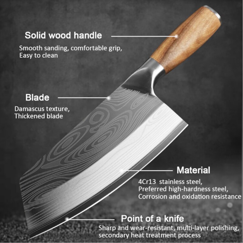 Forged Damascus Cleaver Knife Stainless Steel Chinese Vegetable Meat Chopping Kitchen Knives Cleaver Slicing Chef Knife