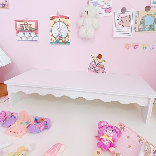 Pink Computer Monitor Stand Increase Rack Bracket File Rack Wooden Desk Storage Finishing Shelf Storage Box Office Accessories: B white
