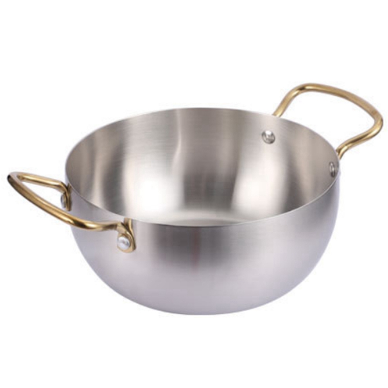 Stainless Steel Instant Noodle Pot Ramen Pot Small Cooking Pot Seafood Troop Pot Double Ear Pot Kitchen Cookware: Light Yellow