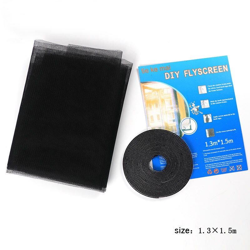1.3*1.5m mosquito tela 1.5*2m 1 conjunto adbesive dustproof mosca inseto net janela diy invisível anti-mosquito: Black1.3   1.5m
