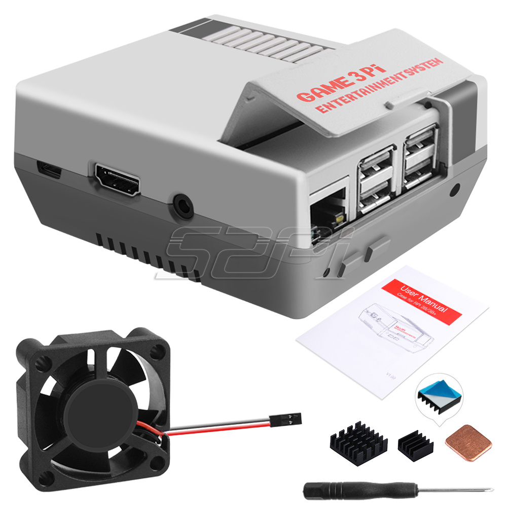 GeeekPi Game 3Pi/4Pi NES 3Pi/4Pi Style Case Kit ABS 3510 Functional Cooling Fan Heatsinks for Raspberry Pi 4 B or 3B+/3B/2B: Blue
