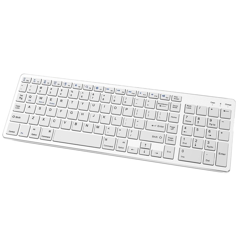 Draadloze Bluetooth Toetsenbord Oplaadbare Ultra-Dunne Toetsenbord Met Number Pad Voor Laptop Pc Windows Ios: White
