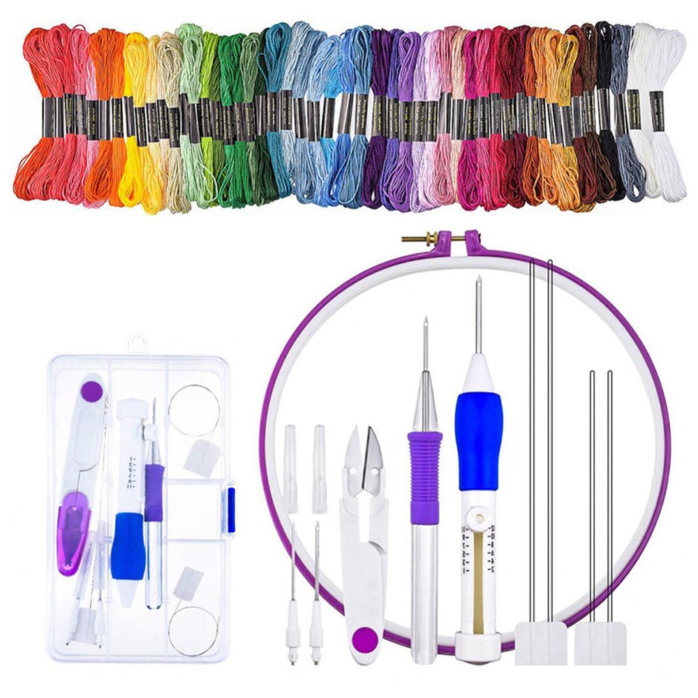 Juego de 62 Uds bolígrafo para bordar, herramientas para puntadas, agujas para puntadas, juego de hilos bordados