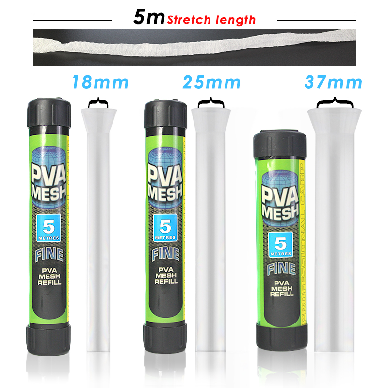 Mosodo PVA Mesh With Tube Soluble Fish Refill Carp Fishing PVA Network Net Bait bag Refill 37mm 25mm 44mm Nets PVA 5m