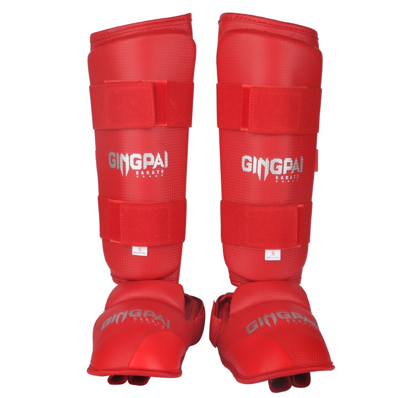 Engrossar karate caneleiras tkd almofada perna instep protetor boxe taekwondo mma formação removível shin guard muay thai fitness: Vermelho / XL