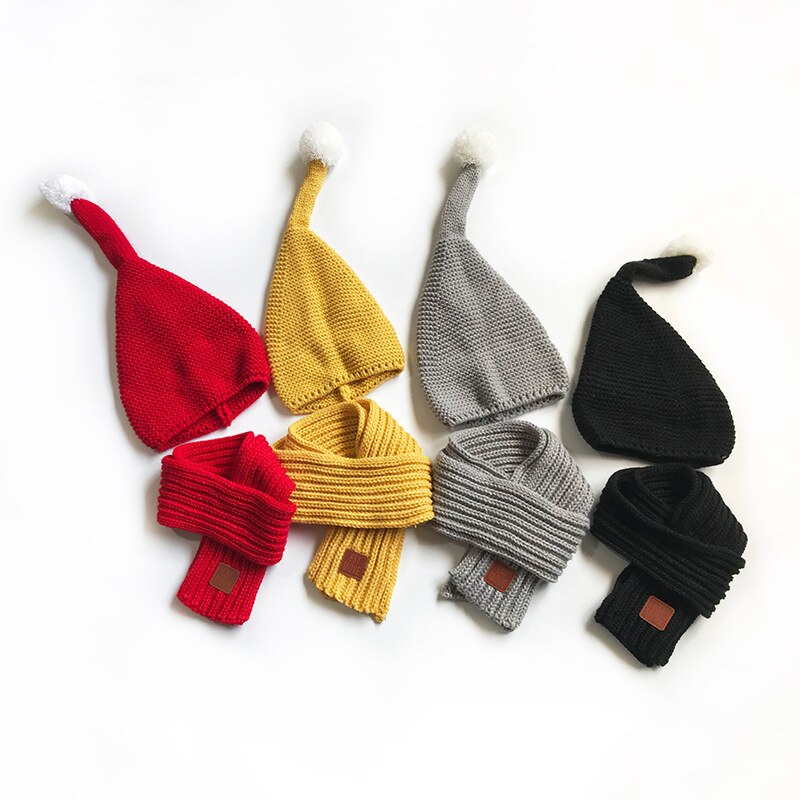 Vinter baby låve gutt jenter fast caps skjerf varm ull strikket søt ballhue + lue skjerf 2 stk / sett låve hals varmere lokk