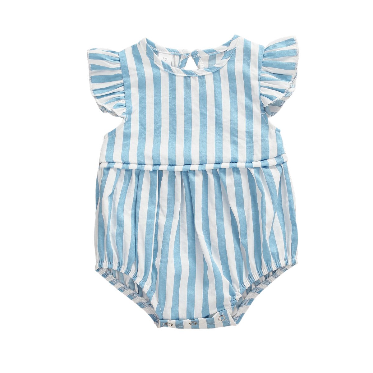 Een Stuk Rompertjes Kinderen Baby Meisjes Jongens Gestreepte Print Outfits 0-18M Ruches Korte Mouwen Mooie Jumpsuits 2 kleuren: Blauw / 6m