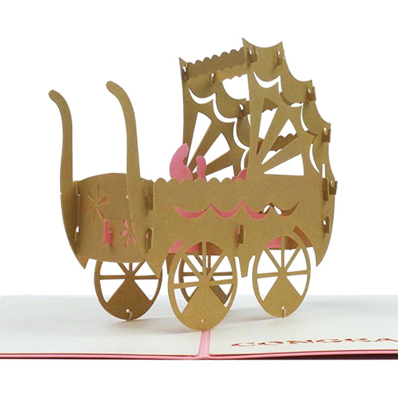 BEST3D bébé en landau carte Pop up carte d'anniversaire bébé à la main Kirigami papier Art blanc 3D carte de voeux (bébé fille)