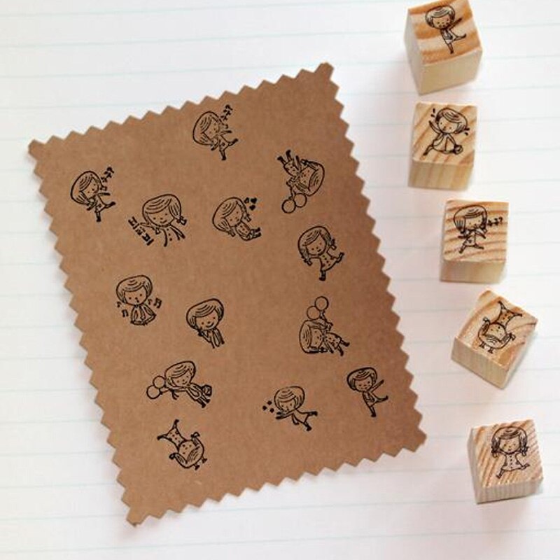 12 stk / kasse mini børnepige stempel diy træ gummistempler til scrapbooking papirvarer scrapbooking standardstempel