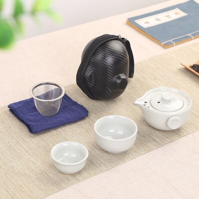 Service à thé de voyage | Four japonais, changement rapide de tasse, une théière, deux tasses, étui de transport en plein air, théière kungfu en céramique: 1