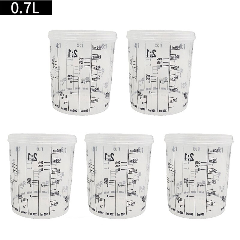 5Pcs Wegwerp Afgestudeerd Clear Plastic Verf Mengen Cups Gekalibreerd Mengverhoudingen Measuing Cups Voor Verf Hars Gereedschap: 0.7L