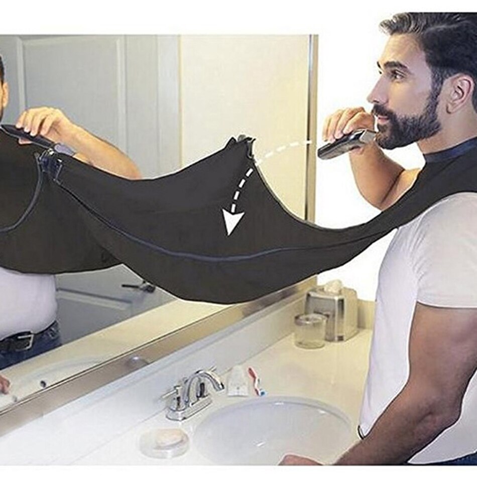 120*78 cm skæg og overskæg barberings forklæde cape hagesmæk til barbering med sugekopper fastgøres til spejl frisør fjernelsesværktøj: Sort