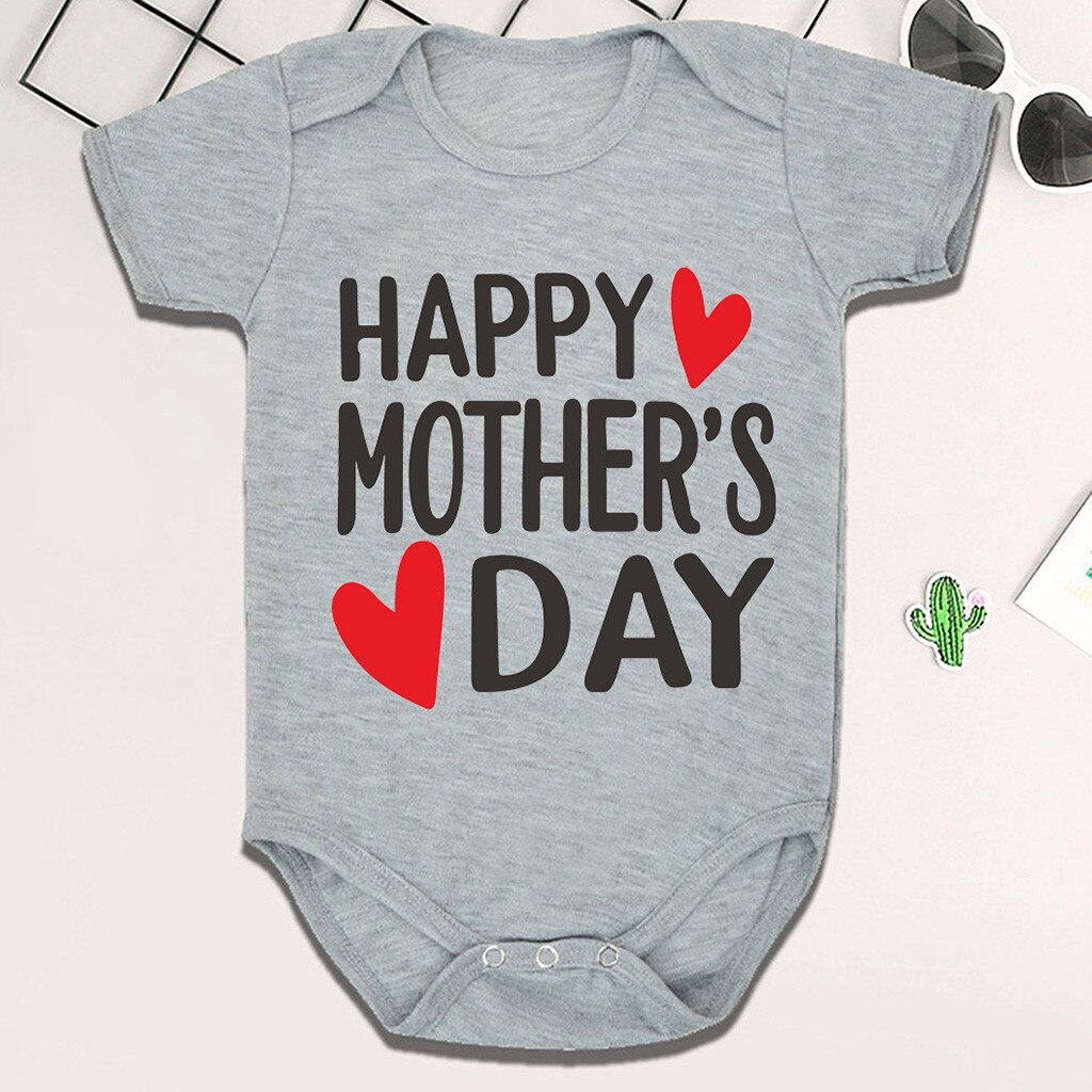 Toddler Infant Kids Baby Girls Boys O-Neck Short Sleeve Letter Printed Mother’s Day Romper Jumpsuit Outfits Clothes#p4: Gray / 3M