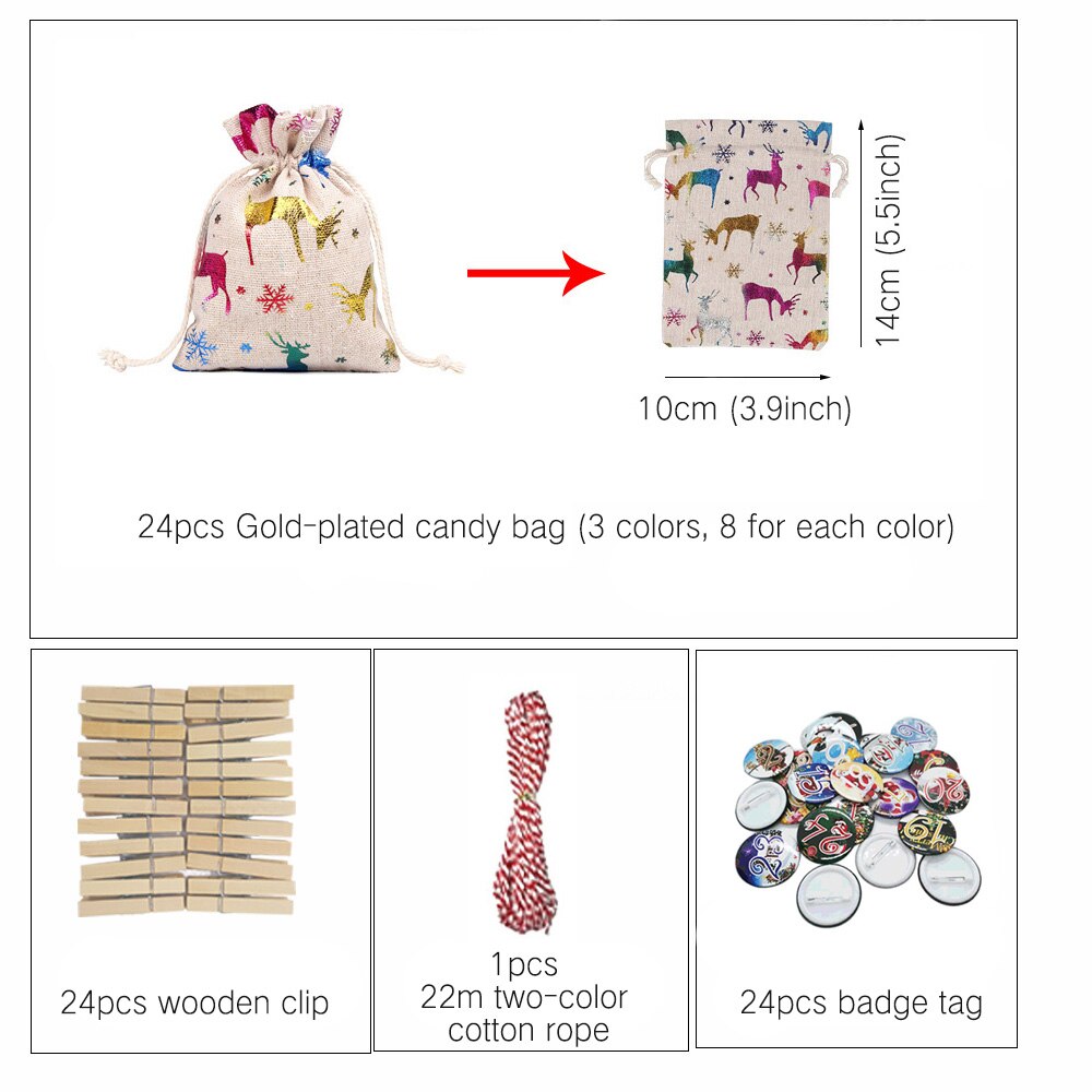 Christmas Advent Calendar Bags Set Hanging Advent Calendar Decoration Ornaments DIY Christmas Embellishments With Clips