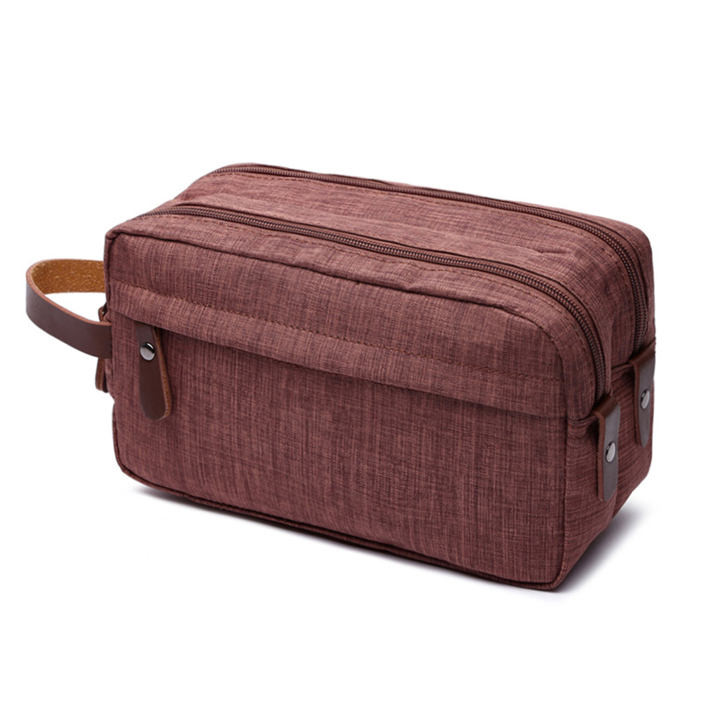 Casual Canvas Cosmetische Tas Met Lederen Handvat Reizen Mannen Wassen Scheren Vrouwen Toilettas Opslag Waterdichte Organizer Bag 2022: Brown