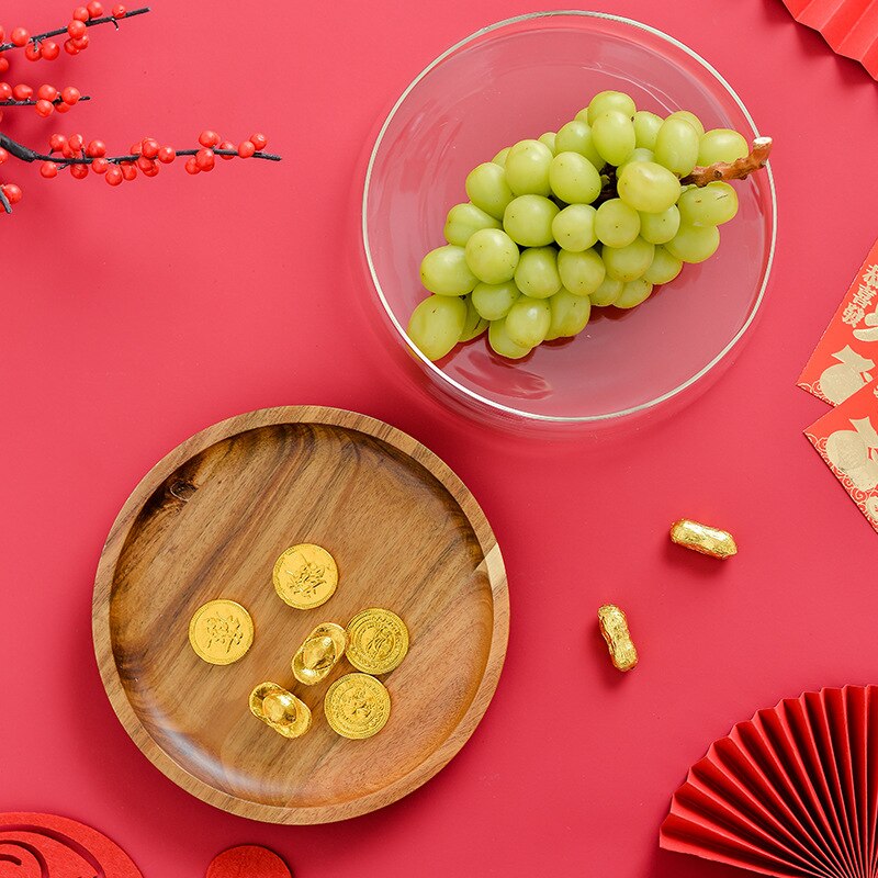 Glas Getrocknete Früchte murmeln Lagerung Kasten Container Doppel Schicht Süssigkeit Snack Fernbedienung Organizer Obst-fach Mit Holz Deckel