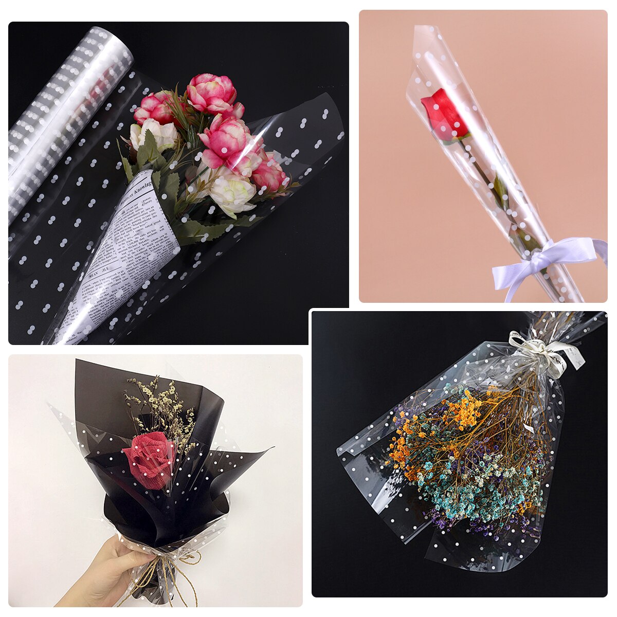 1 Roll Cellophane Wrap Practical 3 Mil Thickness Cellophane Bags Cellophane Wrap Roll for Bouquet Arts & Crafts Baskets A50