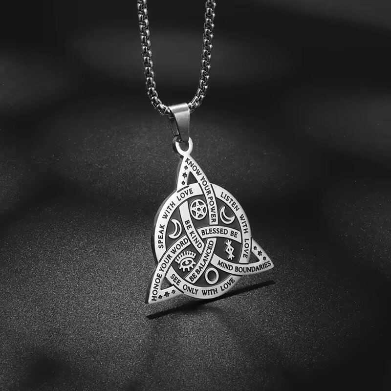 Stainless Steel Vintage Irish Celtic Trinity Knot Pendant Wiccan Witch Knot Moon Star Totem Necklace Men's Lucky Jewelry: RED-BROWN