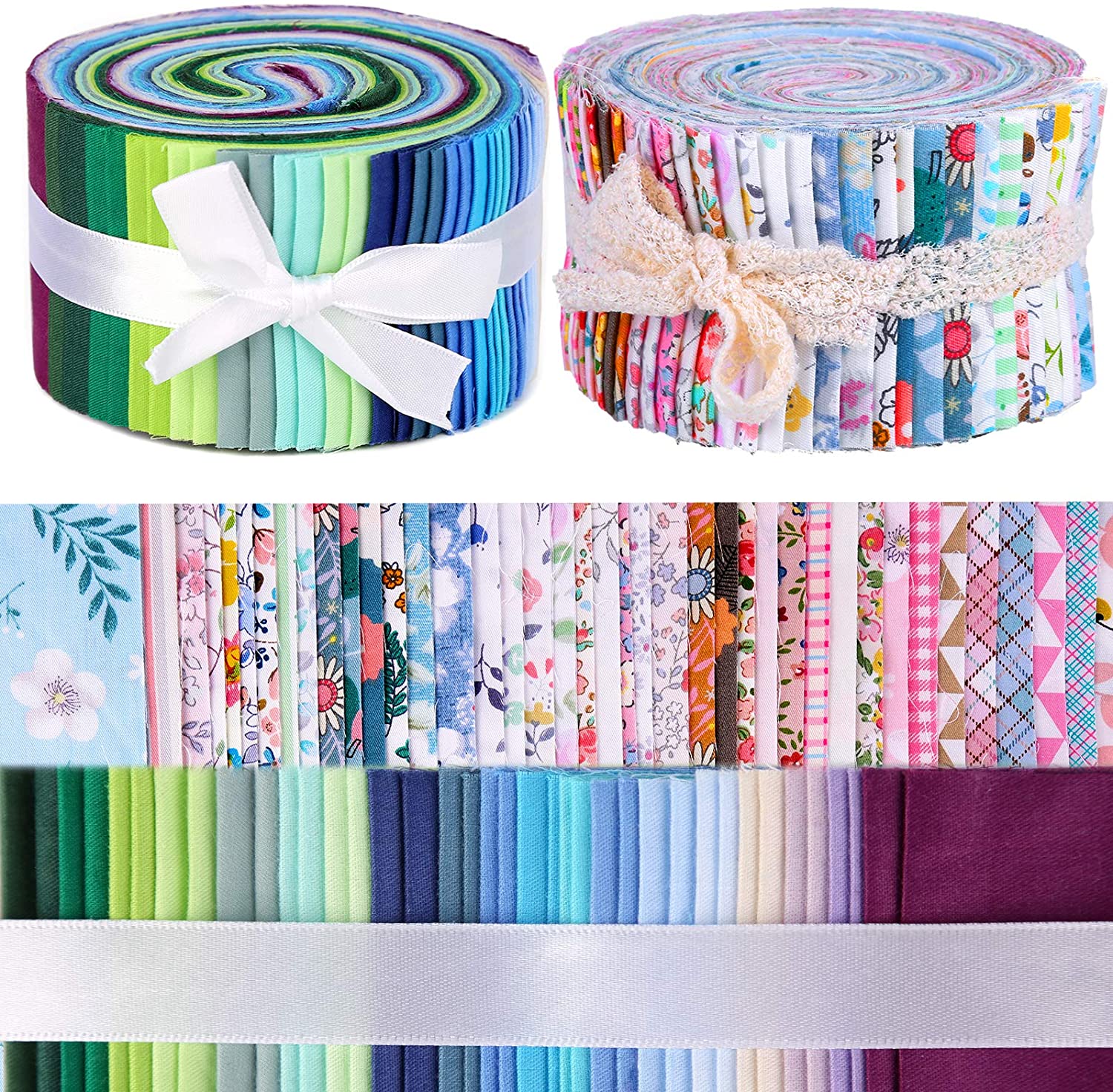 Dailylike 80Pcs Jelly Roll Up Cotton Fabric Quilting Strips, Cotton Craft Fabric Bundle, Patchwork Craft Cotton Quilting Fabric
