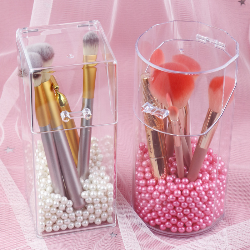 Soporte acrílico transparente para brochas de maquillaje, contenedor a prueba de polvo, organizador de herramientas de belleza, caja de almacenamiento de bolígrafos