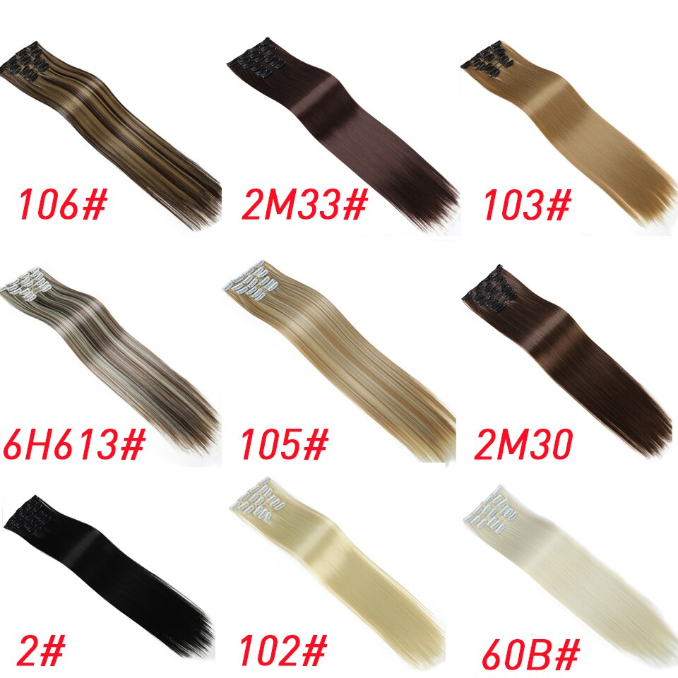 Houyan 6Pcs Pruik 16 Clips Hoge Temperatuur Vezel Lange Rechte Vrouwelijke Synthetisch Haar Uitbreiding Clip