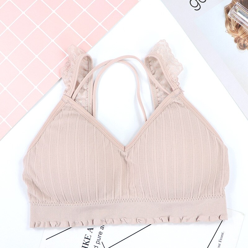 CHRLEISURE Sexy Bra Seamless Lace Wrapped Bralette No Steel Ring Beautiful Back Sleeping Sports Bras: Pink