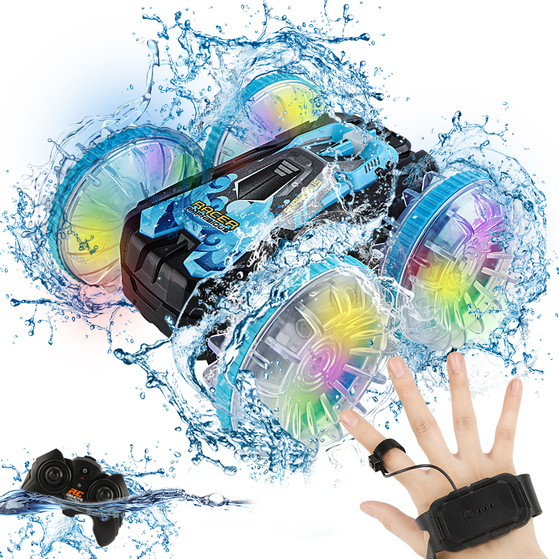 Voiture amphibie télécommandée RC, voiture de cascade, véhicule Double face, roue de dérive légère, jouets d'extérieur pour garçons et enfants