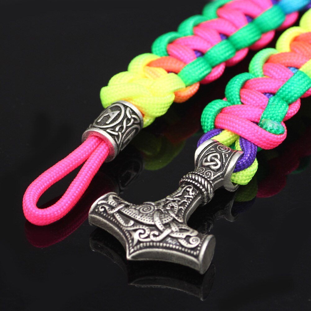 Youe Glänzte Nordischen Viking Thor Mjolnir Hammer Paracord Amuletceltic Rune Knoten Amulett Skandinavischen Licht Regenbogen Armband