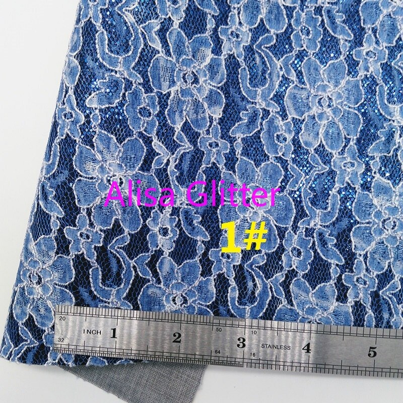 1PCS A4 SIZE 21X29cm Alisa Glitter Blue Glitter Fabric, Lace Glitter Leather, Flashlight Faux leather for DIY G210: 1