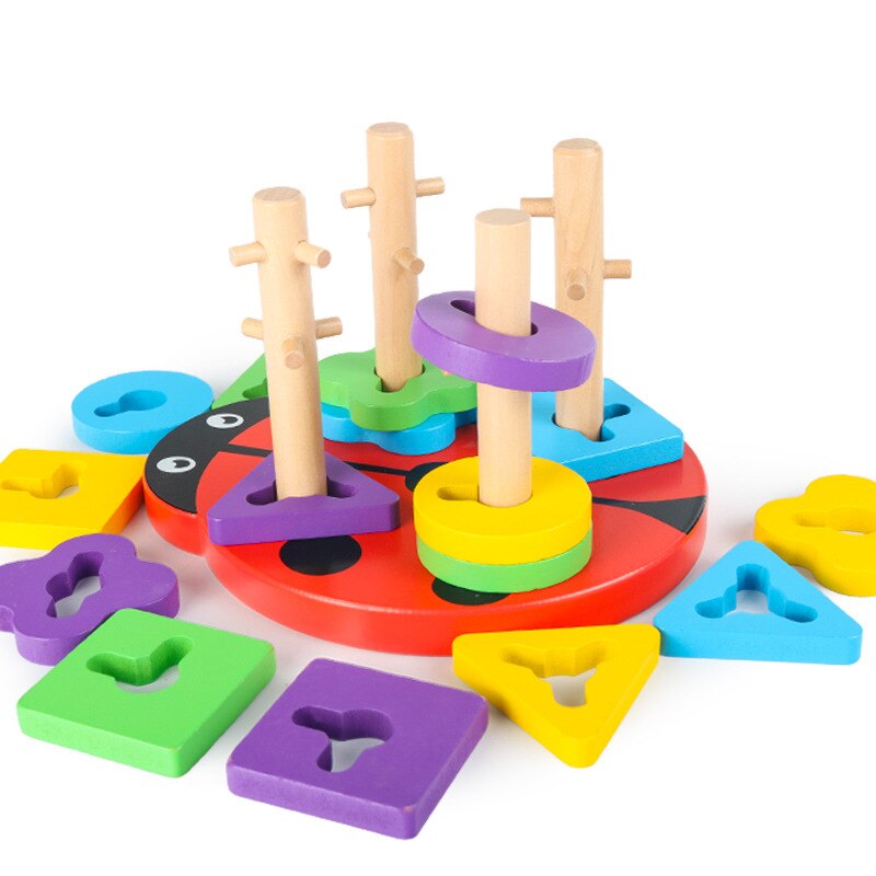 Montessori geometry set tower educazione precoce supporti didattici set di colori di blocchi di colonne giocattoli di illuminazione geometrica in legno: TZ-05