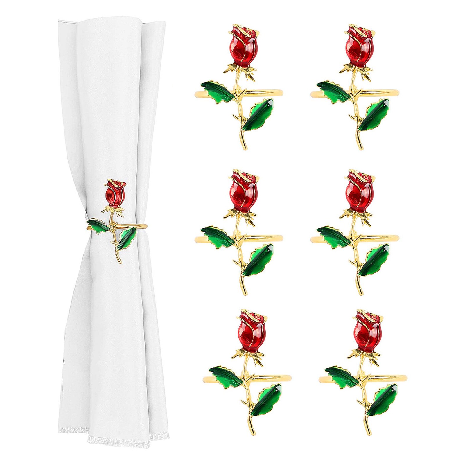 1/6 Stuks Servet Ring Valentijnsdag Servet Ring Rose Flower Servetringen Met Rode Steentjes Diner Tafel Hotel Decor