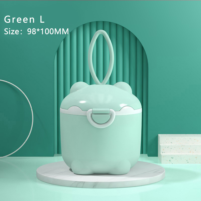 Portable Baby Food Storage Box Milk Powder Essential Cereal Cartoon Infant Toddler Snacks Container Formula Dispenser Storager: Green L-Bear