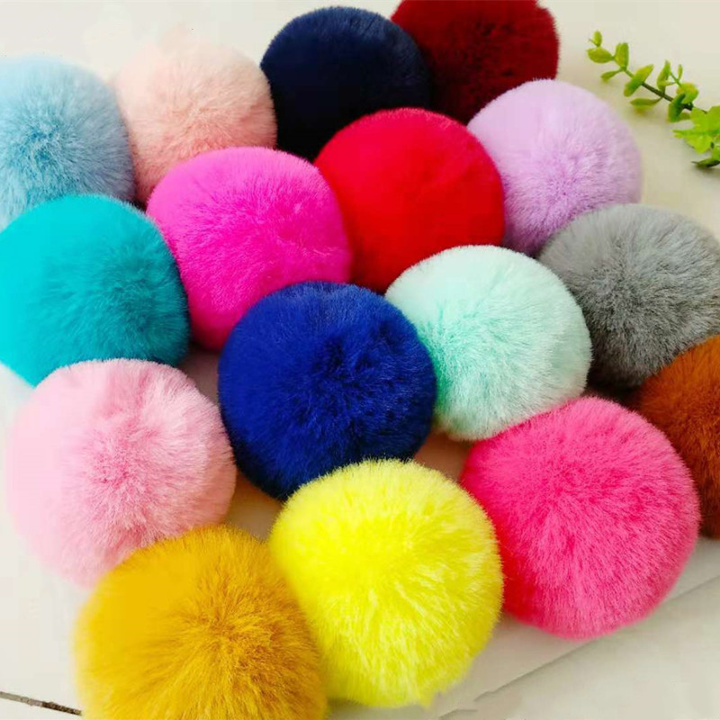 10 stuks 8 cm effen Rex konijn pompom sleutelhanger tas diy handgemaakte materialen en detailhandel kleuren ondersteunen mix en match
