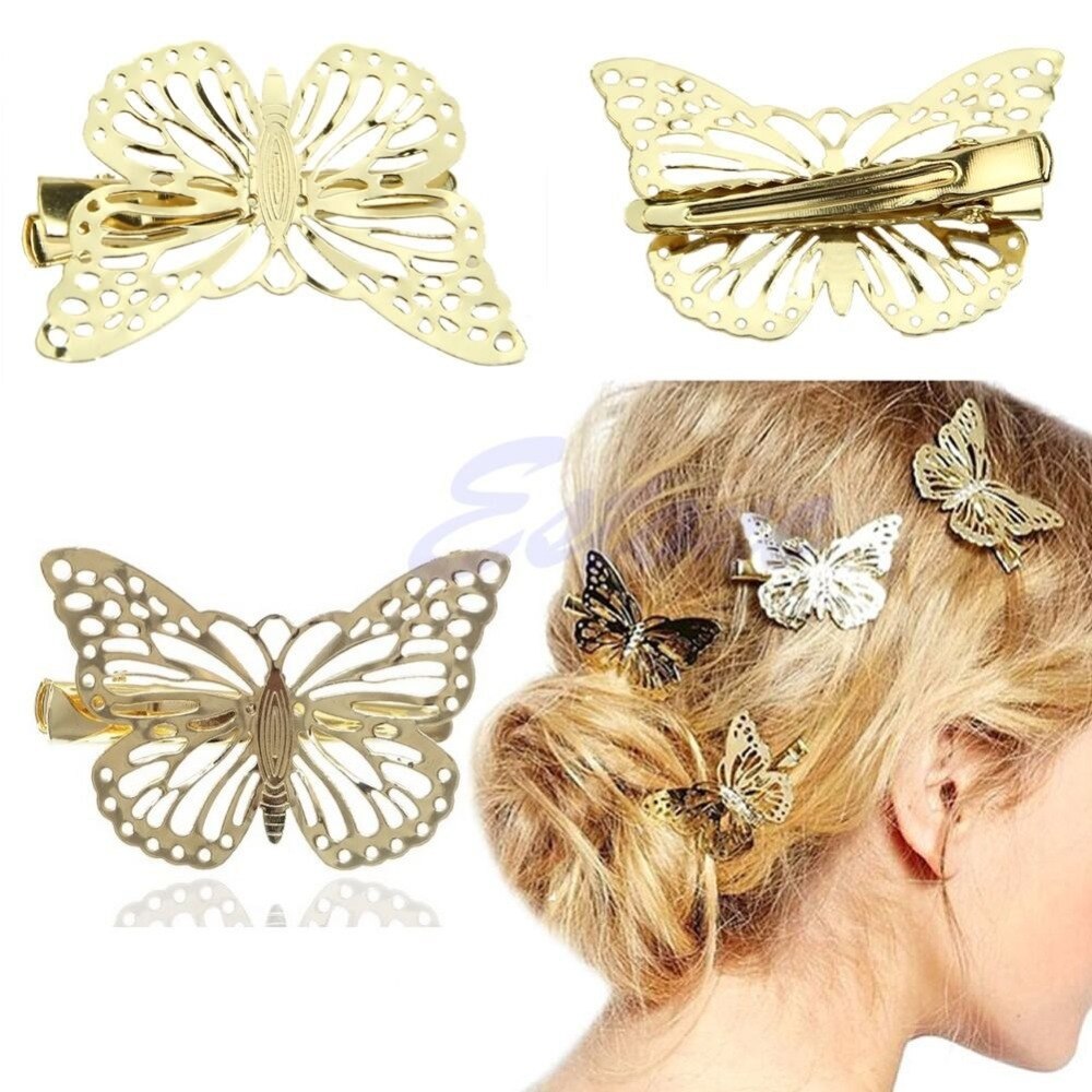 Vrouwen Shiny Gouden Vlinder Haar Clip Hoofdband Haarspeld Accessoire Hoofddeksel