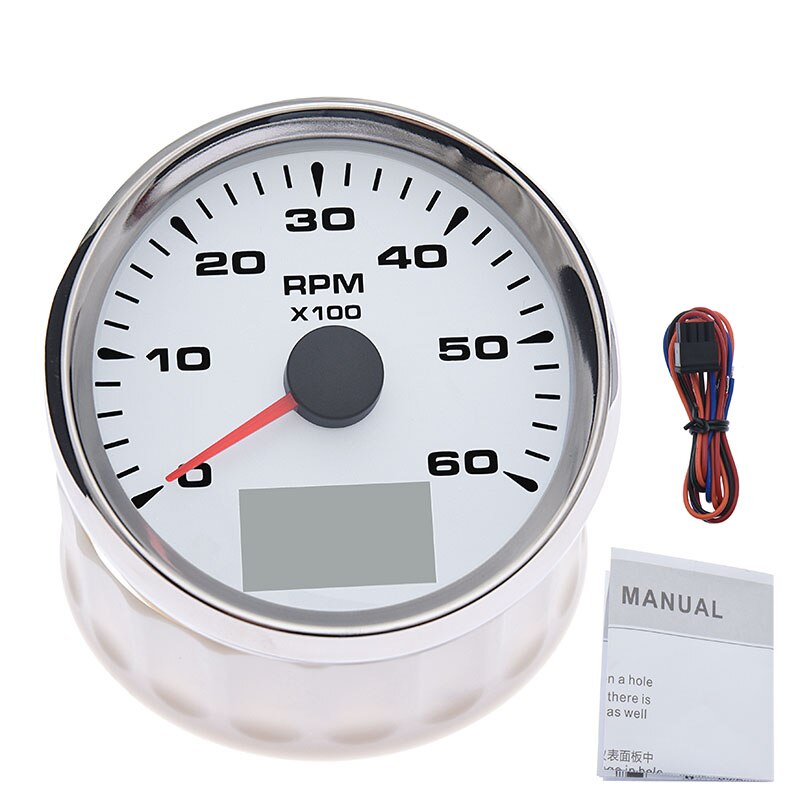 85mm Boat Tachometer Sensor with LCD Hourmeter 6000 RPM for Diesel Gasoline Engine Marine Car Tacho Meter 7 Color Backlight