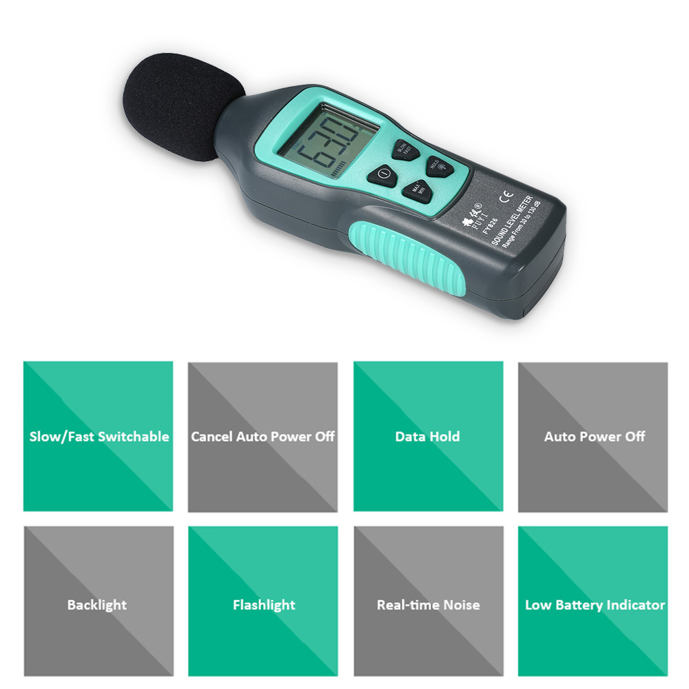 FUYI LCD Digital Noisemeter Sound Level Decibel Meter 30-130dB Decibel Monitoring Tester with Max/Min/Data Hold Mode