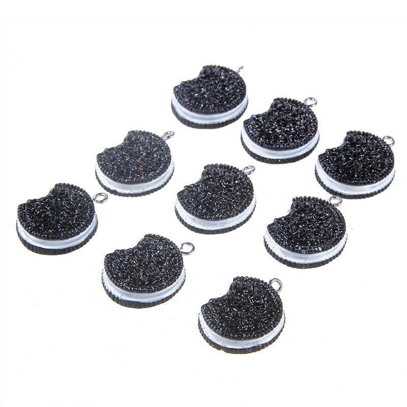 High Grade Half Oreo Biscuits Resin Simulated food Pendant charms for Making jewelry DIY 10 pcs