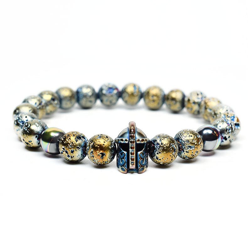 Efi dok rzymski rycerz spartański wojownik gladiator kask bransoletka skały wulkaniczne kamienny koralik bransoletka regulowana elastyczność bransoletka: A3