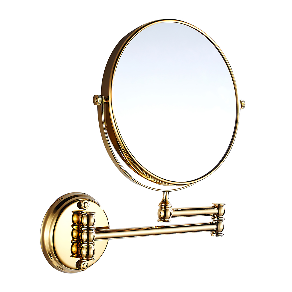 Bath Mirror Cosmetic Mirror Bathroom Wall Mounted Magnifying European Dual Side Arm Extend 2-Face Adjustable Makeup Mirror: Gold
