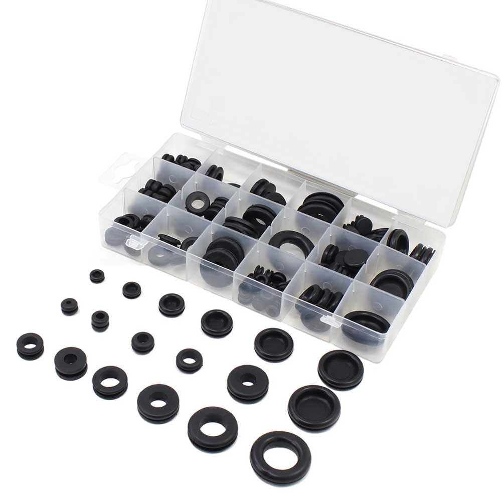 Black Closed Seal Ring Grommets Car Electrical Wiring Cable Gasket Kit Rubber Grommet Hole Plug Set with Plastic Box