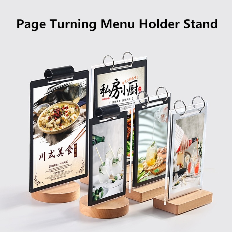 Double-sided Acrylic Wood Base Table Card Menu Sign Holder Desktop Leaflet Display Holders Stand Price Label Board Billboard