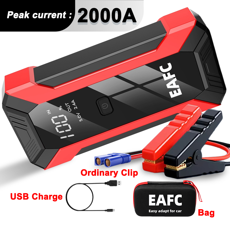 EAFC Car Battery Jump Starter Power Bank Starting Device 2000A/1000A Portable Charger LED Emergency Light Booster 12V Car Jump: Silver